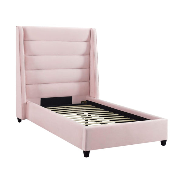 TOV Furniture Koah Velvet Bed - Modern Channel-Tufted Elegance with Solid Wood Frame for Luxurious Bedroom Style Blush / Twin TOV-B6332