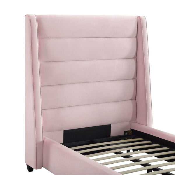 TOV Furniture Koah Velvet Bed - Modern Channel-Tufted Elegance with Solid Wood Frame for Luxurious Bedroom Style Blush / Twin TOV-B6332