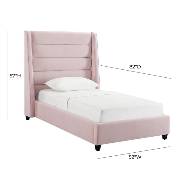 TOV Furniture Koah Velvet Bed - Modern Channel-Tufted Elegance with Solid Wood Frame for Luxurious Bedroom Style Blush / Twin TOV-B6332