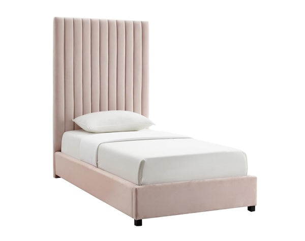 TOV Furniture Arabelle Velvet Bed: Luxurious Upholstered Centerpiece with Channel-Tufted Headboard for Elegant Style Blush / Twin TOV-B6333