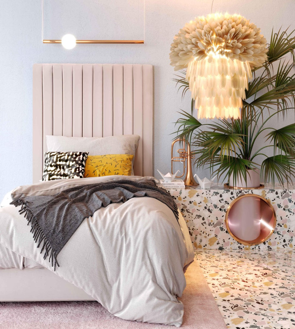 TOV Furniture Arabelle Velvet Bed: Luxurious Upholstered Centerpiece with Channel-Tufted Headboard for Elegant Style Blush / Twin TOV-B6333