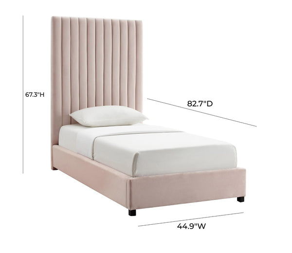 TOV Furniture Arabelle Velvet Bed: Luxurious Upholstered Centerpiece with Channel-Tufted Headboard for Elegant Style Blush / Twin TOV-B6333