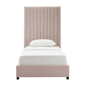 TOV Furniture Arabelle Velvet Bed: Luxurious Upholstered Centerpiece with Channel-Tufted Headboard for Elegant Style Blush / Twin TOV-B6333