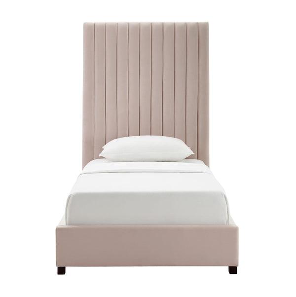 TOV Furniture Arabelle Velvet Bed: Luxurious Upholstered Centerpiece with Channel-Tufted Headboard for Elegant Style Blush / Twin TOV-B6333