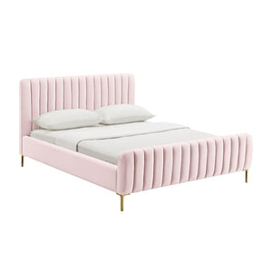 TOV Furniture Angela Velvet Bed – Luxurious Upholstered Centerpiece with Channel Tufting and Gold Legs for Glam Style Blush / Queen TOV-B6373
