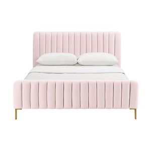 TOV Furniture Angela Velvet Bed – Luxurious Upholstered Centerpiece with Channel Tufting and Gold Legs for Glam Style Blush / Queen TOV-B6373