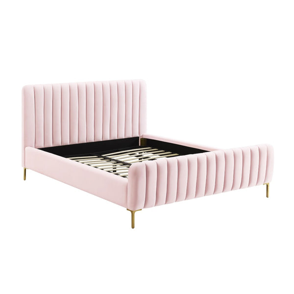 TOV Furniture Angela Velvet Bed – Luxurious Upholstered Centerpiece with Channel Tufting and Gold Legs for Glam Style Blush / Queen TOV-B6373
