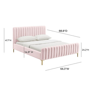 TOV Furniture Angela Velvet Bed – Luxurious Upholstered Centerpiece with Channel Tufting and Gold Legs for Glam Style Blush / Queen TOV-B6373