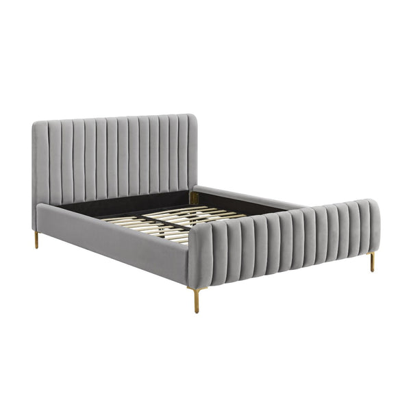 TOV Furniture Angela Velvet Bed – Luxurious Upholstered Centerpiece with Channel Tufting and Gold Legs for Glam Style Grey / King TOV-B6374