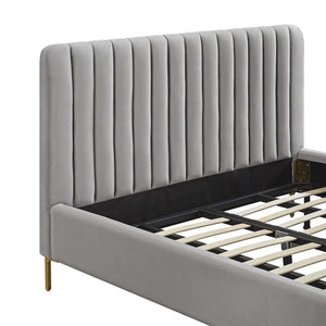 TOV Furniture Angela Velvet Bed – Luxurious Upholstered Centerpiece with Channel Tufting and Gold Legs for Glam Style Grey / King TOV-B6374