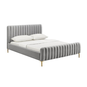 TOV Furniture Angela Velvet Bed – Luxurious Upholstered Centerpiece with Channel Tufting and Gold Legs for Glam Style Grey / Queen TOV-B6375