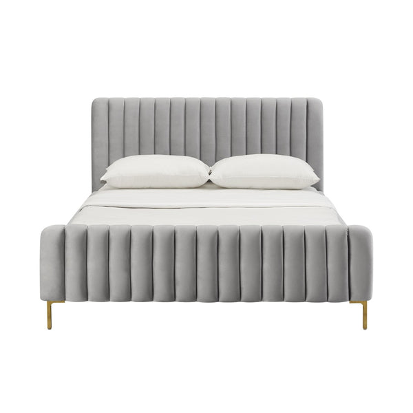 TOV Furniture Angela Velvet Bed – Luxurious Upholstered Centerpiece with Channel Tufting and Gold Legs for Glam Style Grey / Queen TOV-B6375