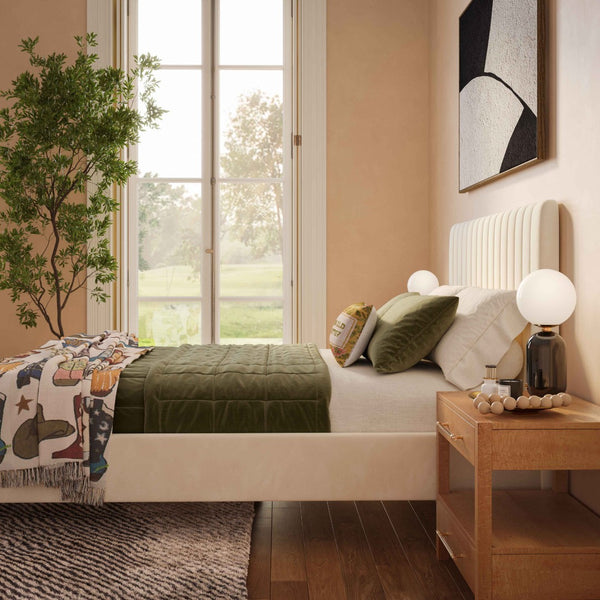 TOV Furniture Angela Velvet Bed – Luxurious Upholstered Centerpiece with Channel Tufting and Gold Legs for Glam Style Cream / King TOV-B6376