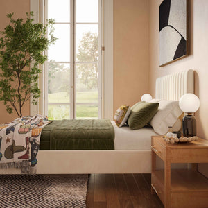 TOV Furniture Angela Velvet Bed – Luxurious Upholstered Centerpiece with Channel Tufting and Gold Legs for Glam Style Cream / Queen TOV-B6377