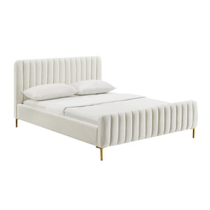 TOV Furniture Angela Velvet Bed – Luxurious Upholstered Centerpiece with Channel Tufting and Gold Legs for Glam Style Cream / King TOV-B6376