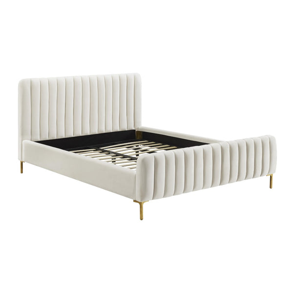 TOV Furniture Angela Velvet Bed – Luxurious Upholstered Centerpiece with Channel Tufting and Gold Legs for Glam Style Cream / King TOV-B6376