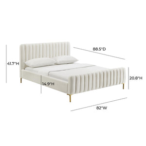 TOV Furniture Angela Velvet Bed – Luxurious Upholstered Centerpiece with Channel Tufting and Gold Legs for Glam Style Cream / King TOV-B6376