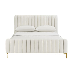 TOV Furniture Angela Velvet Bed – Luxurious Upholstered Centerpiece with Channel Tufting and Gold Legs for Glam Style Cream / Queen TOV-B6377