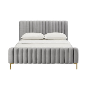 TOV Furniture Angela Velvet Bed – Luxurious Upholstered Centerpiece with Channel Tufting and Gold Legs for Glam Style Grey / Full TOV-B68160