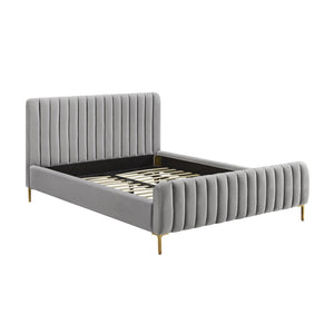 TOV Furniture Angela Velvet Bed – Luxurious Upholstered Centerpiece with Channel Tufting and Gold Legs for Glam Style Grey / Full TOV-B68160