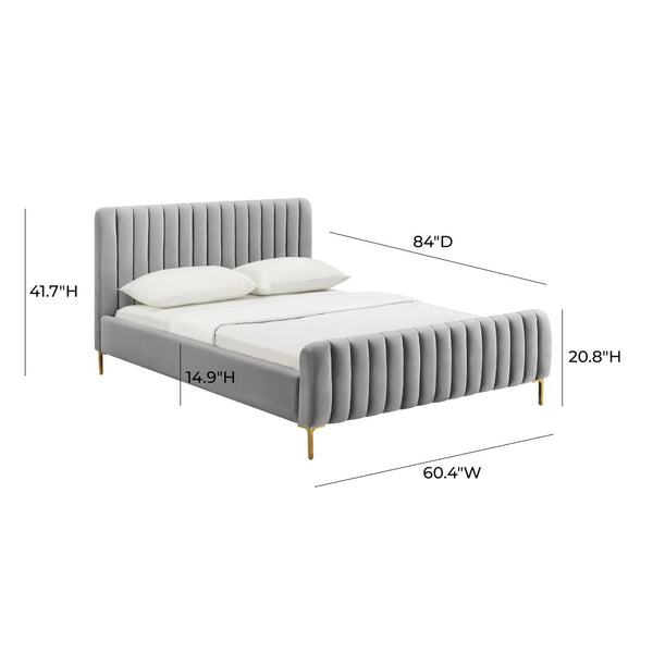 TOV Furniture Angela Velvet Bed – Luxurious Upholstered Centerpiece with Channel Tufting and Gold Legs for Glam Style Grey / Full TOV-B68160