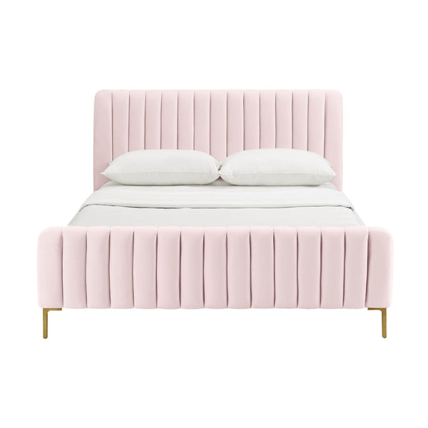 TOV Furniture Angela Velvet Bed – Luxurious Upholstered Centerpiece with Channel Tufting and Gold Legs for Glam Style Blush / Full TOV-B68161