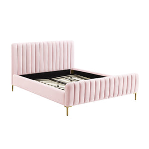 TOV Furniture Angela Velvet Bed – Luxurious Upholstered Centerpiece with Channel Tufting and Gold Legs for Glam Style Blush / Full TOV-B68161