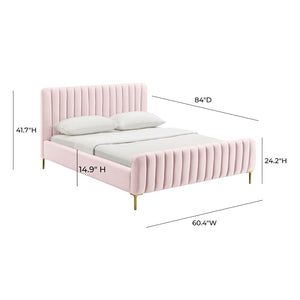 TOV Furniture Angela Velvet Bed – Luxurious Upholstered Centerpiece with Channel Tufting and Gold Legs for Glam Style Blush / Full TOV-B68161