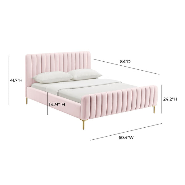 TOV Furniture Angela Velvet Bed – Luxurious Upholstered Centerpiece with Channel Tufting and Gold Legs for Glam Style Blush / Full TOV-B68161