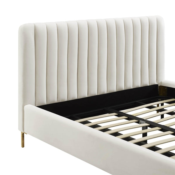 TOV Furniture Angela Velvet Bed – Luxurious Upholstered Centerpiece with Channel Tufting and Gold Legs for Glam Style Cream / Full TOV-B68162