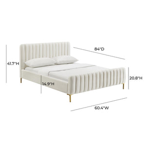 TOV Furniture Angela Velvet Bed – Luxurious Upholstered Centerpiece with Channel Tufting and Gold Legs for Glam Style Cream / Full TOV-B68162