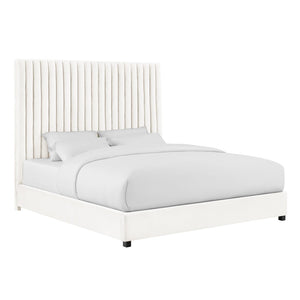 TOV Furniture Arabelle Velvet Bed: Luxurious Upholstered Centerpiece with Channel-Tufted Headboard for Elegant Style White / King TOV-B68250