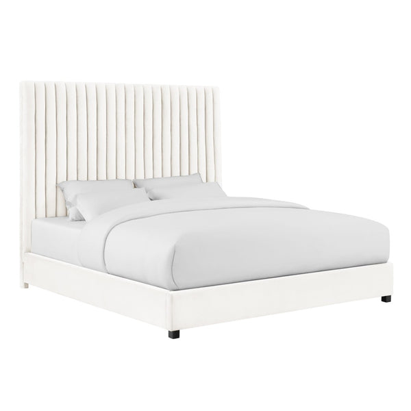 TOV Furniture Arabelle Velvet Bed: Luxurious Upholstered Centerpiece with Channel-Tufted Headboard for Elegant Style White / King TOV-B68250