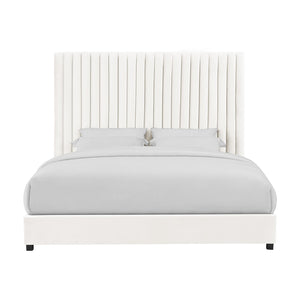 TOV Furniture Arabelle Velvet Bed: Luxurious Upholstered Centerpiece with Channel-Tufted Headboard for Elegant Style White / King TOV-B68250