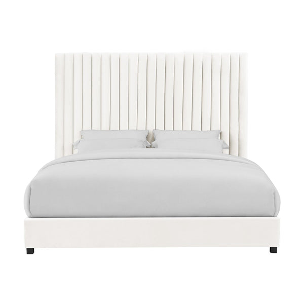 TOV Furniture Arabelle Velvet Bed: Luxurious Upholstered Centerpiece with Channel-Tufted Headboard for Elegant Style White / King TOV-B68250