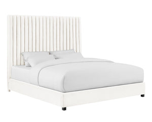 TOV Furniture Arabelle Velvet Bed: Luxurious Upholstered Centerpiece with Channel-Tufted Headboard for Elegant Style White / Queen TOV-B68251