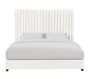 TOV Furniture Arabelle Velvet Bed: Luxurious Upholstered Centerpiece with Channel-Tufted Headboard for Elegant Style White / Queen TOV-B68251