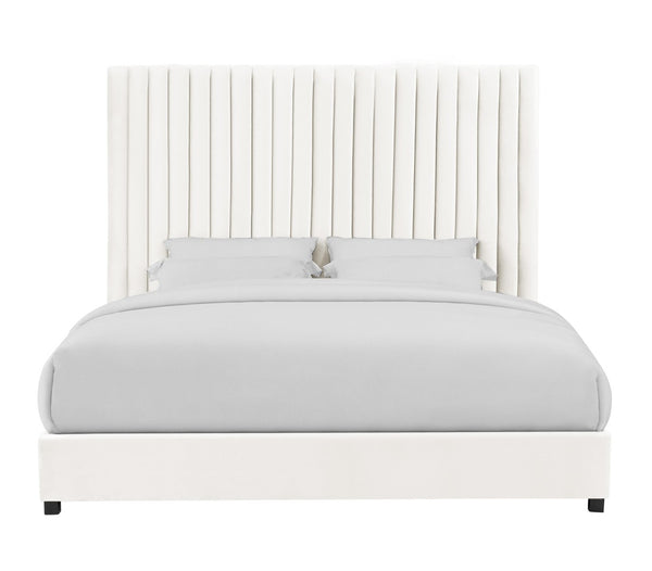 TOV Furniture Arabelle Velvet Bed: Luxurious Upholstered Centerpiece with Channel-Tufted Headboard for Elegant Style White / Queen TOV-B68251