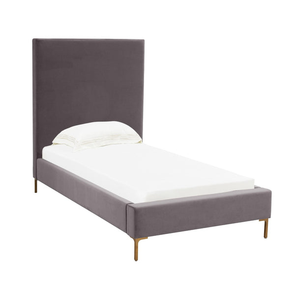 TOV Furniture Delilah Velvet Bed - Modern Glamour with Textured Upholstery and Striking Gold Legs for Your Bedroom Grey / Twin TOV-B68347