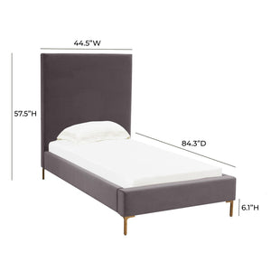 TOV Furniture Delilah Velvet Bed - Modern Glamour with Textured Upholstery and Striking Gold Legs for Your Bedroom Grey / Twin TOV-B68347