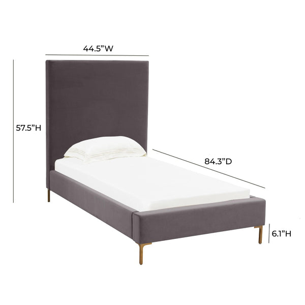 TOV Furniture Delilah Velvet Bed - Modern Glamour with Textured Upholstery and Striking Gold Legs for Your Bedroom Grey / Twin TOV-B68347