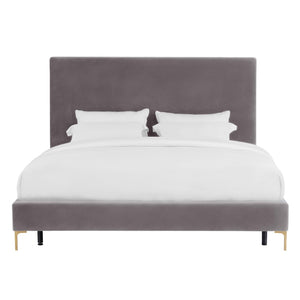 TOV Furniture Delilah Velvet Bed - Modern Glamour with Textured Upholstery and Striking Gold Legs for Your Bedroom Grey / Twin TOV-B68347