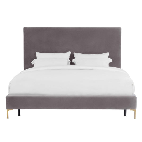 TOV Furniture Delilah Velvet Bed - Modern Glamour with Textured Upholstery and Striking Gold Legs for Your Bedroom Grey / Twin TOV-B68347