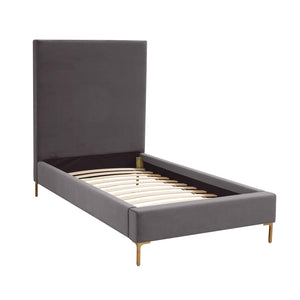 TOV Furniture Delilah Velvet Bed - Modern Glamour with Textured Upholstery and Striking Gold Legs for Your Bedroom Grey / Twin TOV-B68347