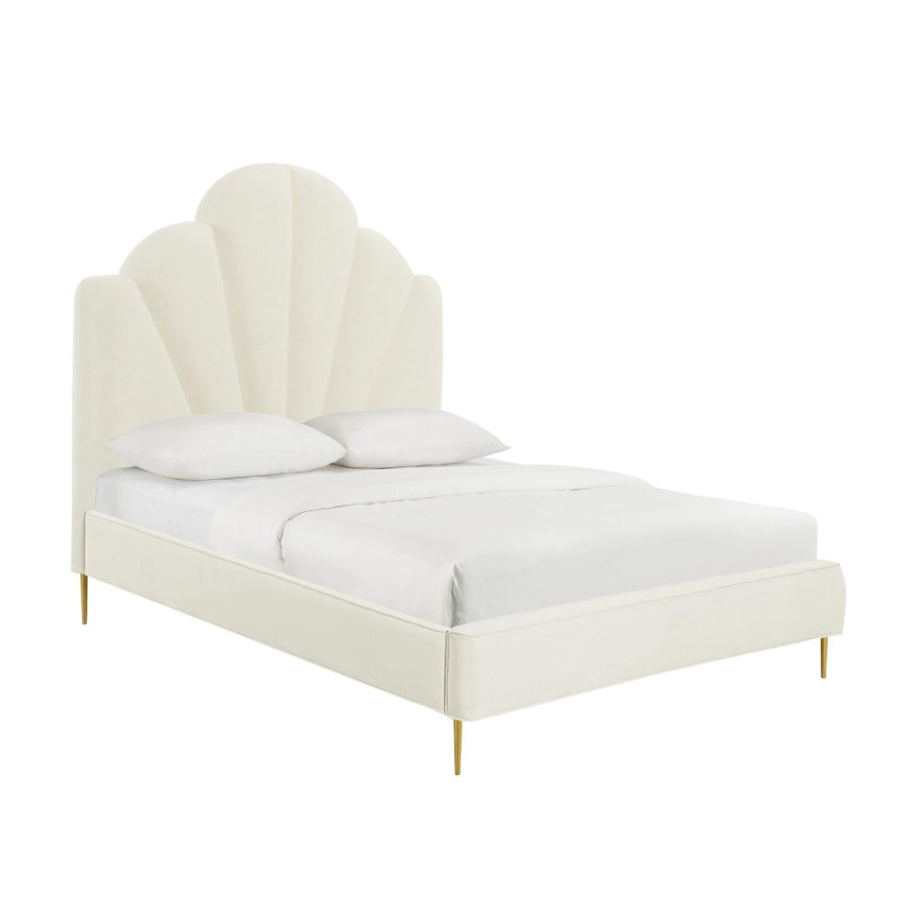 TOV Furniture Bianca Velvet Bed - Luxurious Cream Upholstery with Sculpted Headboard, Perfect for Modern Glam Decor TOV-B68362