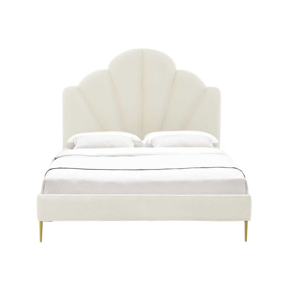 TOV Furniture Bianca Velvet Bed - Luxurious Cream Upholstery with Sculpted Headboard, Perfect for Modern Glam Decor TOV-B68362
