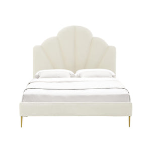TOV Furniture Bianca Velvet Bed - Luxurious Cream Upholstery with Sculpted Headboard, Perfect for Modern Glam Decor TOV-B68362