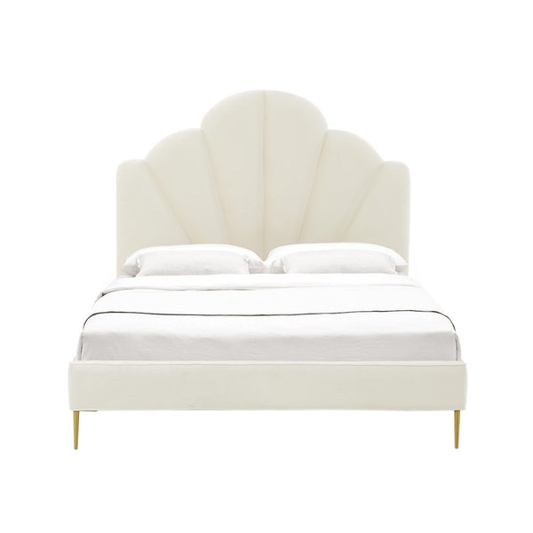 TOV Furniture Bianca Velvet Bed - Luxurious Cream Upholstery with Sculpted Headboard, Perfect for Modern Glam Decor TOV-B68362