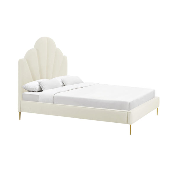 TOV Furniture Bianca Velvet Bed - Luxurious Cream Upholstery with Sculpted Headboard, Perfect for Modern Glam Decor TOV-B68362