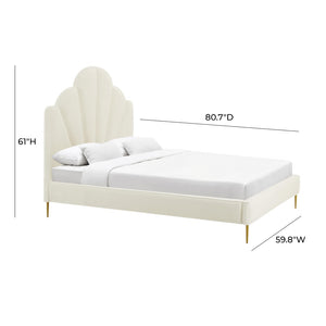 TOV Furniture Bianca Velvet Bed - Luxurious Cream Upholstery with Sculpted Headboard, Perfect for Modern Glam Decor TOV-B68362